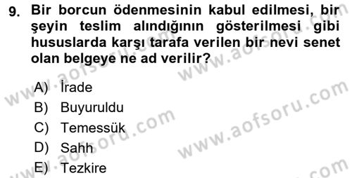 Osmanlı Türkçesi Metinleri 2 Dersi 2023 - 2024 Yılı (Vize) Ara Sınav Soruları 9. Soru