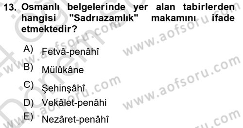 Osmanlı Türkçesi Metinleri 2 Dersi 2023 - 2024 Yılı (Final) Dönem Sonu Sınav Soruları 13. Soru