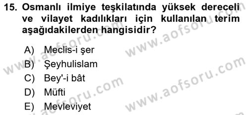Osmanlı Türkçesi Metinleri 2 Dersi 2023 - 2024 Yılı (Final) Dönem Sonu Sınav Soruları 15. Soru