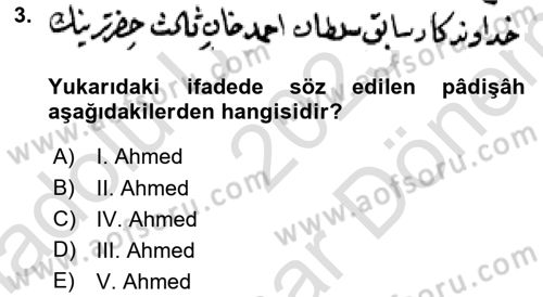 Osmanlı Türkçesi Metinleri 2 Dersi 2023 - 2024 Yılı (Final) Dönem Sonu Sınav Soruları 3. Soru