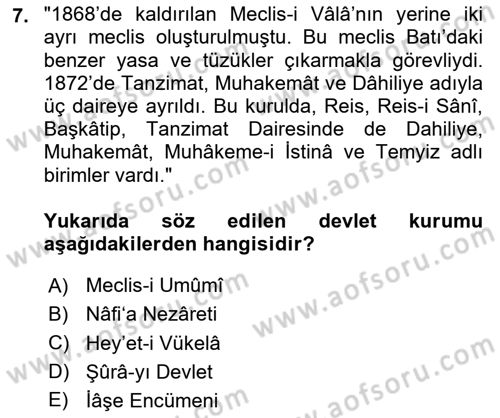 Osmanlı Türkçesi Metinleri 2 Dersi 2023 - 2024 Yılı (Final) Dönem Sonu Sınav Soruları 7. Soru