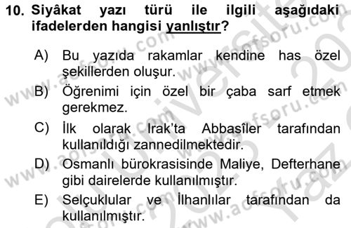 Osmanlı Türkçesi Metinleri 2 Dersi 2023 - 2024 Yılı Yaz Okulu Sınav Soruları 10. Soru