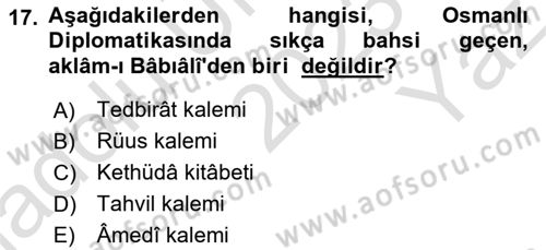Osmanlı Türkçesi Metinleri 2 Dersi 2023 - 2024 Yılı Yaz Okulu Sınav Soruları 17. Soru
