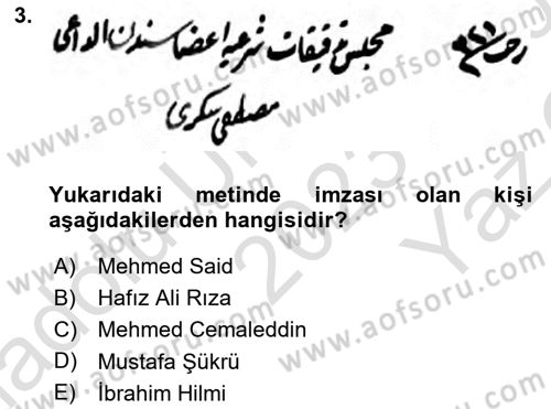 Osmanlı Türkçesi Metinleri 2 Dersi 2023 - 2024 Yılı Yaz Okulu Sınav Soruları 3. Soru