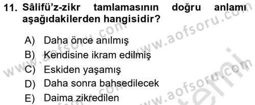 Osmanlı Türkçesi Metinleri 2 Dersi 2024 - 2025 Yılı (Vize) Ara Sınav Soruları 11. Soru