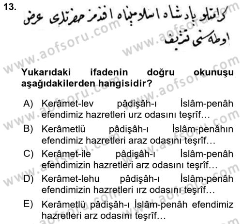 Osmanlı Türkçesi Metinleri 2 Dersi 2024 - 2025 Yılı (Vize) Ara Sınav Soruları 13. Soru