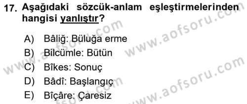 Osmanlı Türkçesi Metinleri 2 Dersi 2024 - 2025 Yılı (Vize) Ara Sınav Soruları 17. Soru