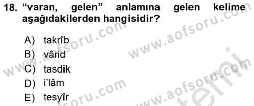Osmanlı Türkçesi Metinleri 2 Dersi 2024 - 2025 Yılı (Vize) Ara Sınav Soruları 18. Soru