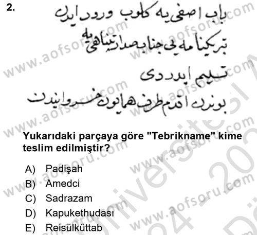 Osmanlı Türkçesi Metinleri 2 Dersi 2024 - 2025 Yılı (Vize) Ara Sınav Soruları 2. Soru