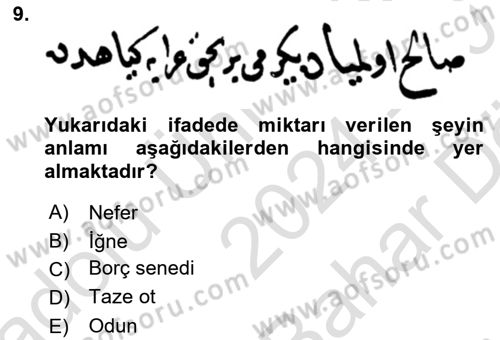 Osmanlı Türkçesi Metinleri 2 Dersi 2024 - 2025 Yılı (Vize) Ara Sınav Soruları 9. Soru