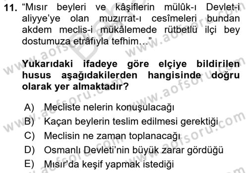 Osmanlı Türkçesi Metinleri 2 Dersi 2024 - 2025 Yılı (Final) Dönem Sonu Sınav Soruları 11. Soru