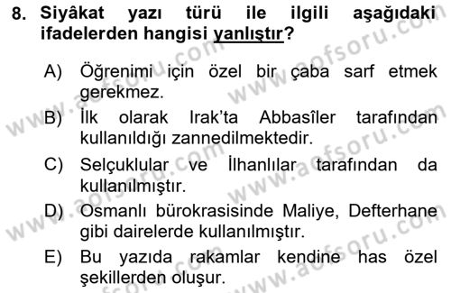Osmanlı Türkçesi Metinleri 2 Dersi 2024 - 2025 Yılı (Final) Dönem Sonu Sınav Soruları 8. Soru