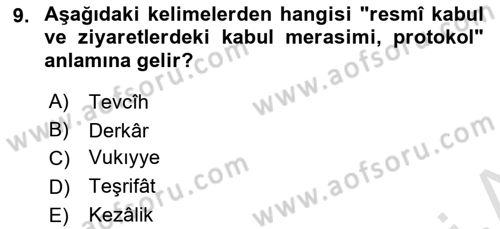 Osmanlı Türkçesi Metinleri 2 Dersi 2024 - 2025 Yılı (Final) Dönem Sonu Sınav Soruları 9. Soru