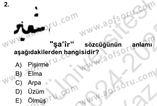 Osmanlı Türkçesi Metinleri 2 Dersi 2024 - 2025 Yılı Yaz Okulu Sınav Soruları 2. Soru