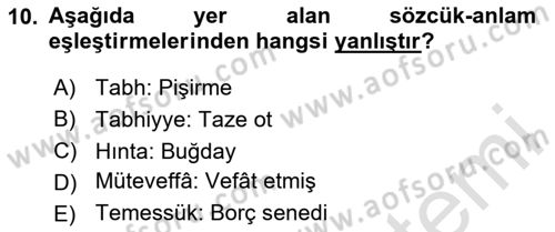 Osmanlı Türkçesi Metinleri 2 Dersi 2025 - 2026 Yılı (Vize) Ara Sınav Soruları 10. Soru