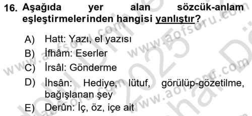 Osmanlı Türkçesi Metinleri 2 Dersi 2025 - 2026 Yılı (Vize) Ara Sınav Soruları 16. Soru
