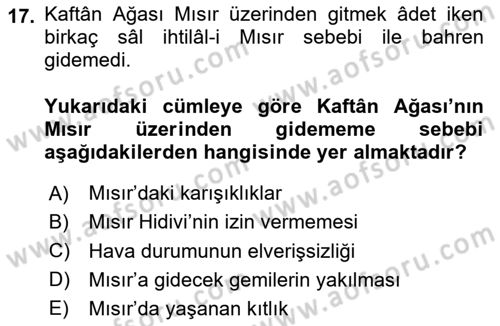 Osmanlı Türkçesi Metinleri 2 Dersi 2025 - 2026 Yılı (Vize) Ara Sınav Soruları 17. Soru