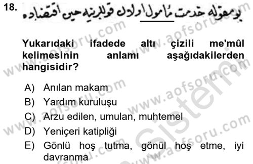 Osmanlı Türkçesi Metinleri 2 Dersi 2025 - 2026 Yılı (Vize) Ara Sınav Soruları 18. Soru