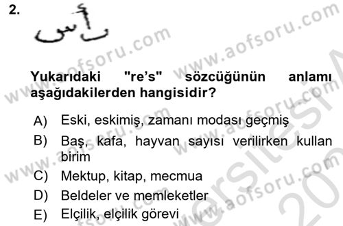 Osmanlı Türkçesi Metinleri 2 Dersi 2025 - 2026 Yılı (Vize) Ara Sınav Soruları 2. Soru