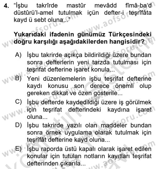 Osmanlı Türkçesi Metinleri 2 Dersi 2025 - 2026 Yılı (Vize) Ara Sınav Soruları 4. Soru