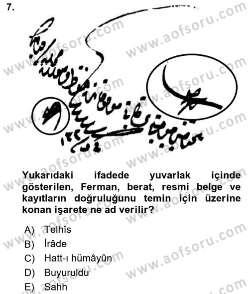 Osmanlı Türkçesi Metinleri 2 Dersi 2025 - 2026 Yılı (Vize) Ara Sınav Soruları 7. Soru
