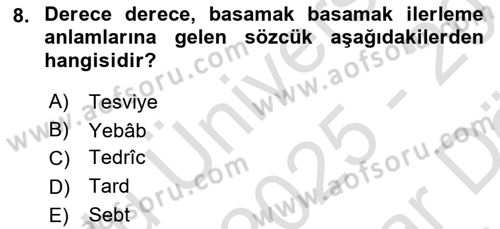 Osmanlı Türkçesi Metinleri 2 Dersi 2025 - 2026 Yılı (Vize) Ara Sınav Soruları 8. Soru