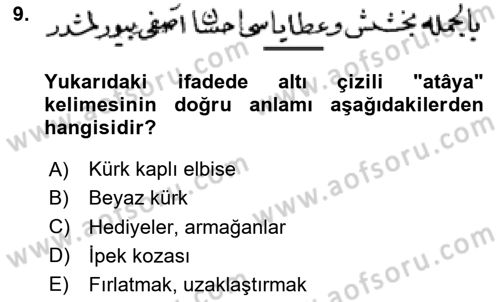 Osmanlı Türkçesi Metinleri 2 Dersi 2025 - 2026 Yılı (Vize) Ara Sınav Soruları 9. Soru