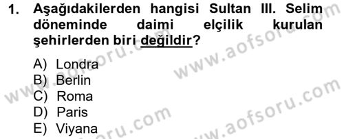 Osmanlı Devlenti’nde Yenileşme Hareketleri (1703-1876) Dersi 2012 - 2013 Yılı (Vize) Ara Sınav Soruları 1. Soru