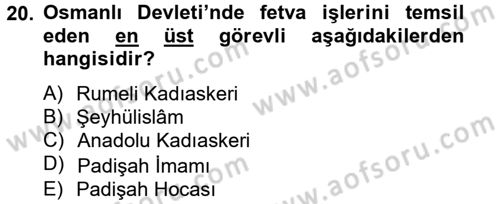 Osmanlı Devlenti’nde Yenileşme Hareketleri (1703-1876) Dersi 2012 - 2013 Yılı (Vize) Ara Sınav Soruları 20. Soru
