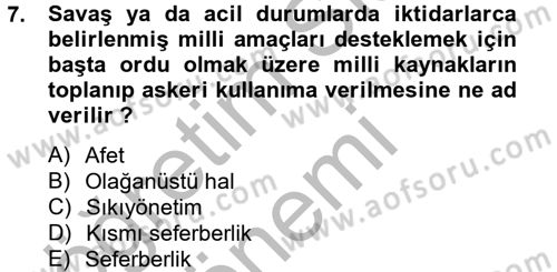 Osmanlı Devlenti’nde Yenileşme Hareketleri (1703-1876) Dersi 2012 - 2013 Yılı (Vize) Ara Sınav Soruları 7. Soru