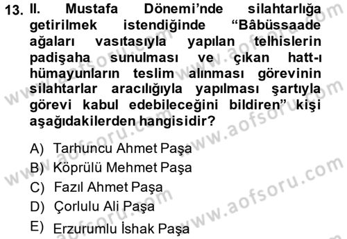 Osmanlı Devlenti’nde Yenileşme Hareketleri (1703-1876) Dersi 2013 - 2014 Yılı (Vize) Ara Sınav Soruları 13. Soru