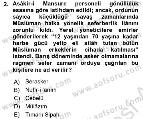 Osmanlı Devlenti’nde Yenileşme Hareketleri (1703-1876) Dersi 2015 - 2016 Yılı (Final) Dönem Sonu Sınav Soruları 2. Soru