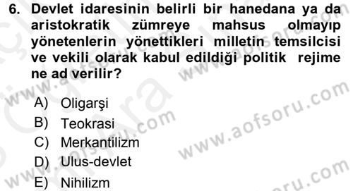 Osmanlı Devlenti’nde Yenileşme Hareketleri (1703-1876) Dersi 2017 - 2018 Yılı (Vize) Ara Sınav Soruları 6. Soru
