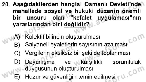 Osmanlı Devlenti’nde Yenileşme Hareketleri (1703-1876) Dersi 2018 - 2019 Yılı (Final) Dönem Sonu Sınav Soruları 20. Soru