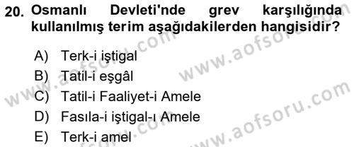 Osmanlı Devlenti’nde Yenileşme Hareketleri (1703-1876) Dersi 2018 - 2019 Yılı Yaz Okulu Sınav Soruları 20. Soru