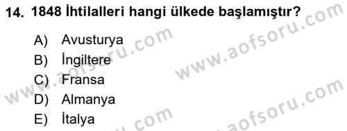 Osmanlı Devlenti’nde Yenileşme Hareketleri (1703-1876) Dersi 2020 - 2021 Yılı Yaz Okulu Sınav Soruları 14. Soru