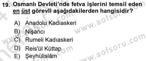 Osmanlı Devlenti’nde Yenileşme Hareketleri (1703-1876) Dersi 2023 - 2024 Yılı (Vize) Ara Sınav Soruları 19. Soru