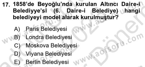Osmanlı Devlenti’nde Yenileşme Hareketleri (1703-1876) Dersi 2023 - 2024 Yılı (Final) Dönem Sonu Sınav Soruları 17. Soru