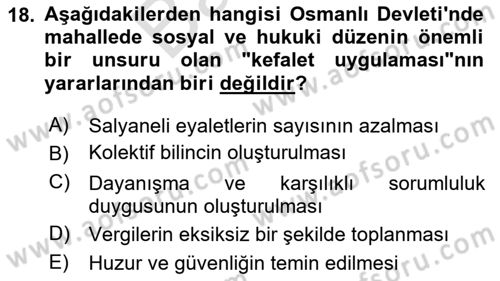 Osmanlı Devlenti’nde Yenileşme Hareketleri (1703-1876) Dersi 2023 - 2024 Yılı (Final) Dönem Sonu Sınav Soruları 18. Soru
