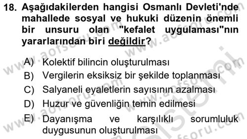 Osmanlı Devlenti’nde Yenileşme Hareketleri (1703-1876) Dersi 2023 - 2024 Yılı Yaz Okulu Sınav Soruları 18. Soru