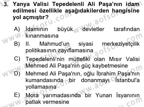 Osmanlı Devlenti’nde Yenileşme Hareketleri (1703-1876) Dersi 2023 - 2024 Yılı Yaz Okulu Sınav Soruları 3. Soru