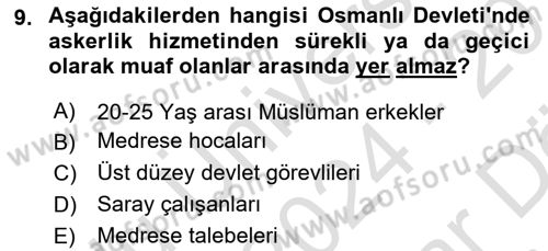 Osmanlı Devlenti’nde Yenileşme Hareketleri (1703-1876) Dersi 2024 - 2025 Yılı (Vize) Ara Sınav Soruları 9. Soru