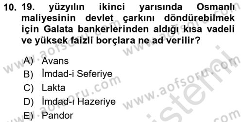 Osmanlı Devlenti’nde Yenileşme Hareketleri (1703-1876) Dersi 2024 - 2025 Yılı (Final) Dönem Sonu Sınav Soruları 10. Soru