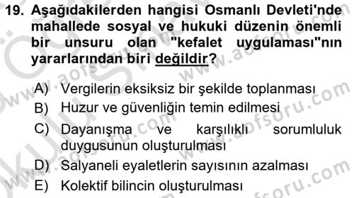 Osmanlı Devlenti’nde Yenileşme Hareketleri (1703-1876) Dersi 2024 - 2025 Yılı Yaz Okulu Sınav Soruları 19. Soru