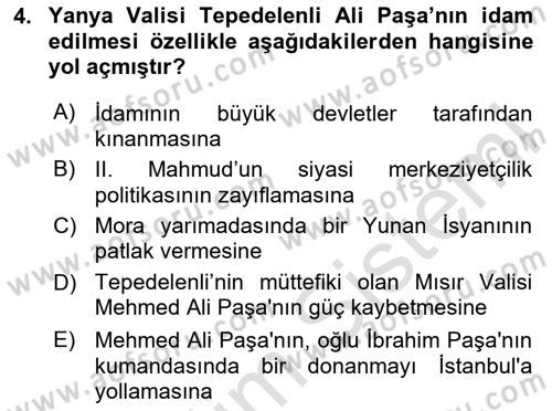 Osmanlı Devlenti’nde Yenileşme Hareketleri (1703-1876) Dersi 2024 - 2025 Yılı Yaz Okulu Sınav Soruları 4. Soru