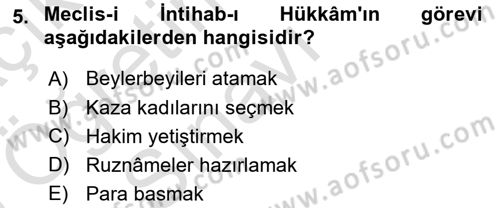 Osmanlı Devlenti’nde Yenileşme Hareketleri (1703-1876) Dersi 2024 - 2025 Yılı Yaz Okulu Sınav Soruları 5. Soru