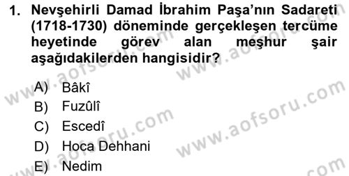 Osmanlı Devlenti’nde Yenileşme Hareketleri (1703-1876) Dersi 2025 - 2026 Yılı (Vize) Ara Sınav Soruları 1. Soru