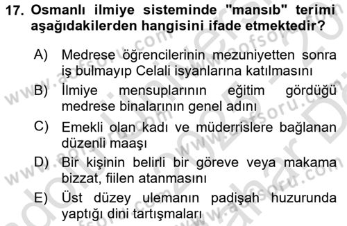 Osmanlı Devlenti’nde Yenileşme Hareketleri (1703-1876) Dersi 2025 - 2026 Yılı (Vize) Ara Sınav Soruları 17. Soru