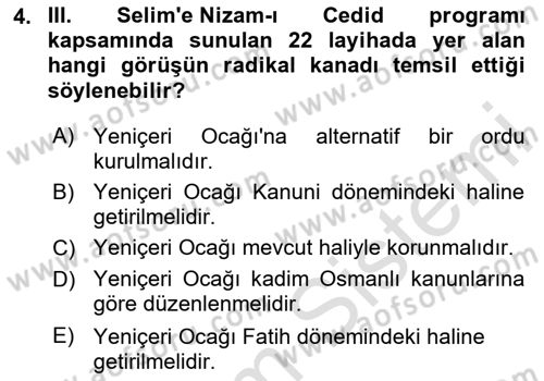 Osmanlı Devlenti’nde Yenileşme Hareketleri (1703-1876) Dersi 2025 - 2026 Yılı (Vize) Ara Sınav Soruları 4. Soru