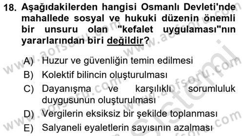 Osmanlı Yenileşme Hareketleri (1703-1876) Dersi 2021 - 2022 Yılı (Final) Dönem Sonu Sınavı 18. Soru